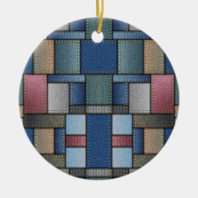 Denim Pattern Ceramic Ornament (Front)
