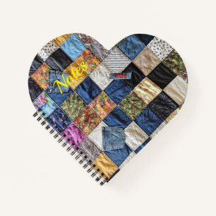 Denim Pocket Quilt Heart Notebook