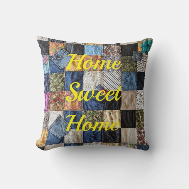 Denim Pocket Quilt Throw Pillow (Front)