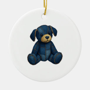 Denim Puppy Dog Art Funny Dog Denim funny tshirt Ceramic Ornament