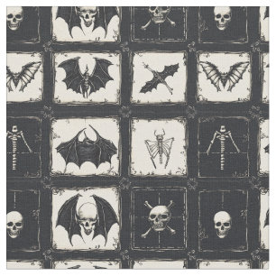 Denim Quilt with Bats and Skeletons Fabric