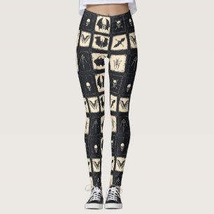 Denim Quilt with Bats and Skeletons Leggings