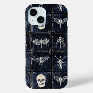 Denim Quilt with Skulls & Insects iPhone 15 Case