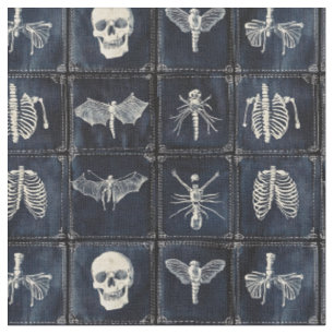 Denim Quilt with Skulls & Insects Fabric