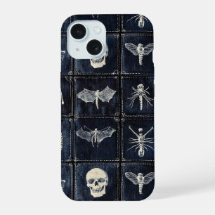 Denim Quilt with Skulls & Insects iPhone 15 Case
