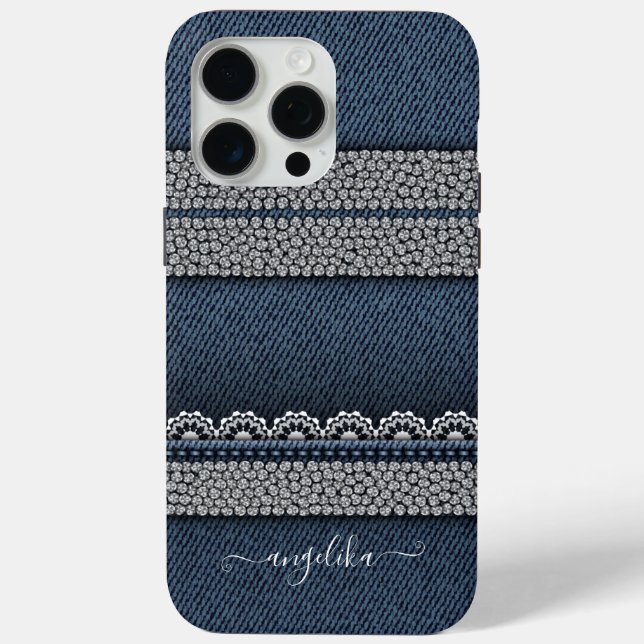 Denim & Rhinestones Chic Case-Mate iPhone Case (Back)