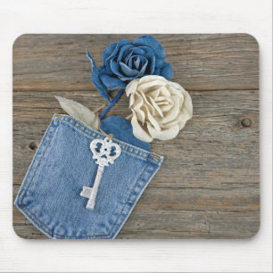 Denim Roses in Jean Pocket Mouse Pad