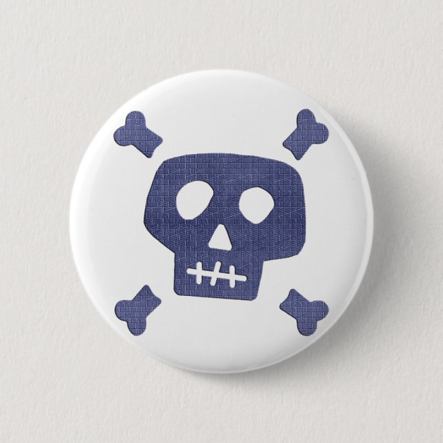 Denim Skull 2 Inch Round Button (Front)