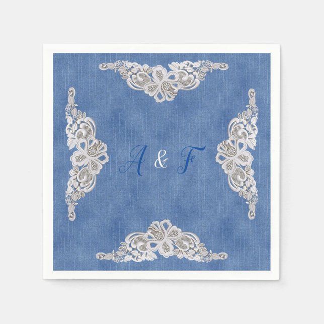 Denim Texture and cream Lace Napkin (Front)
