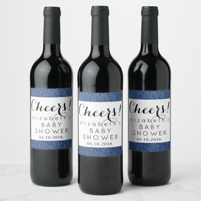 Denim Texture, Blue Denim, Baby Shower Wine Label (Bottles)