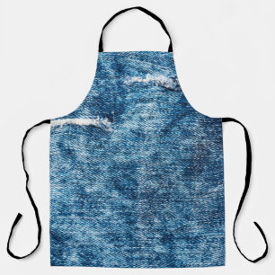 Denim texture.Blue jeans with threads and holes fo Apron
