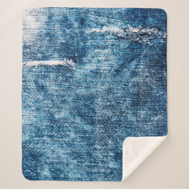 Denim texture.Blue jeans with threads and holes fo Sherpa Blanket (Front)