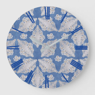 Denim texture with Lace Repeat Pattern Large Clock