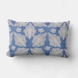 Denim texture with Lace Repeat Pattern Lumbar Pillow