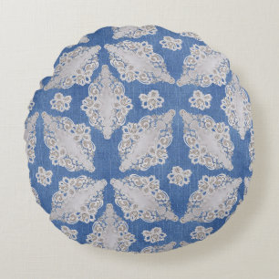 Denim texture with Lace Repeat Pattern Round Pillow