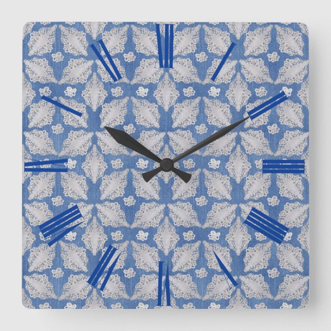Denim texture with Lace Repeat Pattern Square Wall Clock (Front)