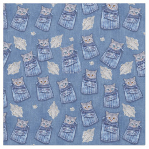 Denim textured Kitten Fun Seamless Repeats Fabric