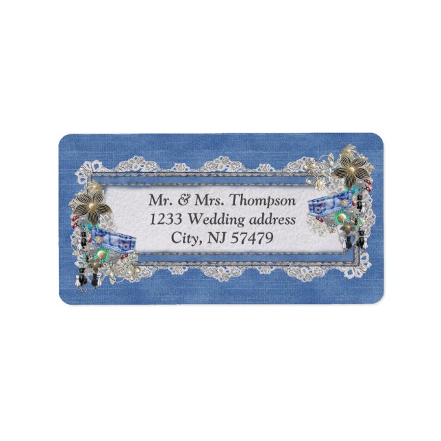 Denim Textured Lace and Costume Jewellery Label (Front)
