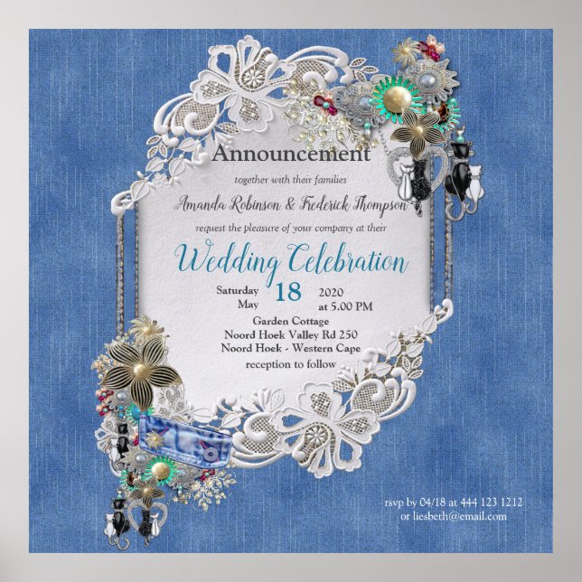 Denim Textured Lace and Costume Jewelry Poster (Front)