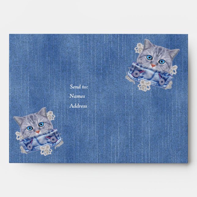 Denim Textured - Lace and Kittens Envelope (Front)