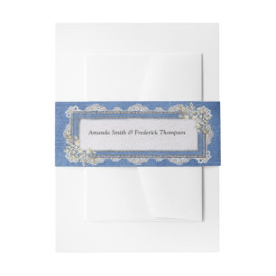 Denim Textured Lace and Pearls Invitation Belly Band