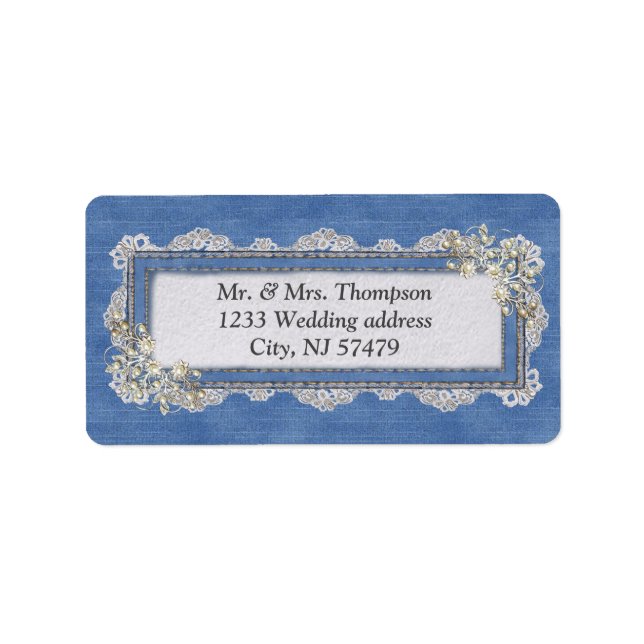 Denim Textured Lace and Pearls Label (Front)