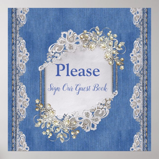 Denim Textured Lace and Pearls Poster (Front)