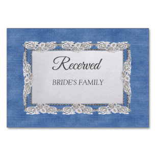 Denim Textured Lace and Pearls Table Number