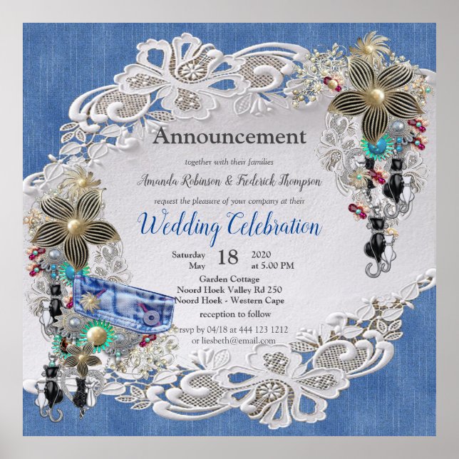 Denim Textured with Lace and Costume Jewellery Poster (Front)