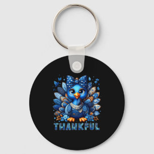 Denim Thankful Turkey Grandma Mama Mom Give Thanks Keychain