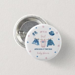 Denim Themed Girl Baby Shower  1 Inch Round Button