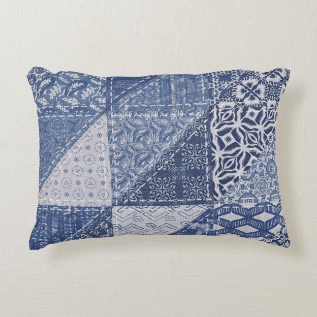 Denim Triangle Patchwork Vintage Texture. Accent Pillow (Front)