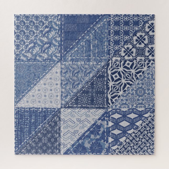 Denim Triangle Patchwork Vintage Texture. Jigsaw Puzzle (Vertical)