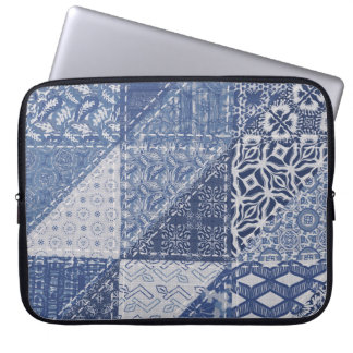 Denim Triangle Patchwork Vintage Texture. Laptop Sleeve