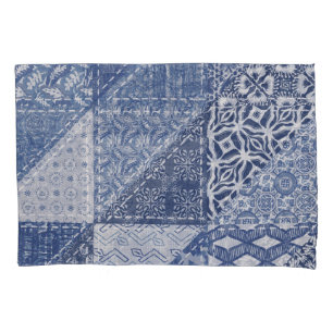 Denim Triangle Patchwork Vintage Texture. Pillowcase