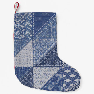 Denim Triangle Patchwork Vintage Texture. Small Christmas Stocking