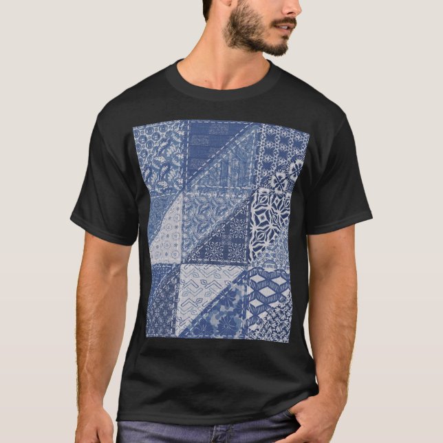 Denim Triangle Patchwork Vintage Texture. T-Shirt (Front)