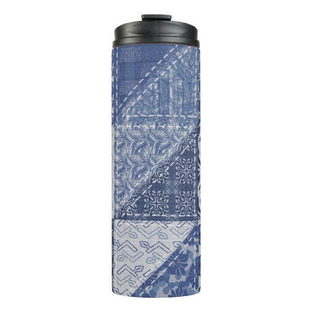 Denim Triangle Patchwork Vintage Texture. Thermal Tumbler (Front)