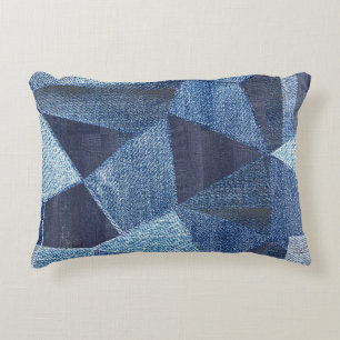 Denim Urban: Distressed Striped Patchwork. Accent Pillow