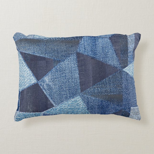 Denim Urban: Distressed Striped Patchwork. Accent Pillow (Front)