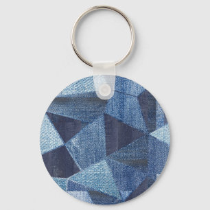 Denim Urban: Distressed Striped Patchwork. Keychain