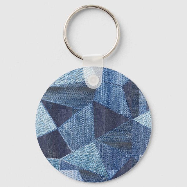 Denim Urban: Distressed Striped Patchwork. Keychain (Front)