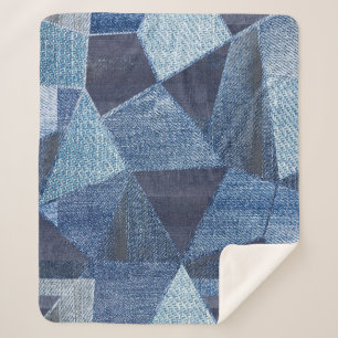 Denim Urban: Distressed Striped Patchwork. Sherpa Blanket