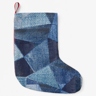 Denim Urban: Distressed Striped Patchwork. Small Christmas Stocking