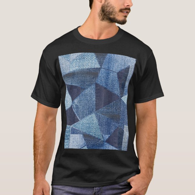 Denim Urban: Distressed Striped Patchwork. T-Shirt (Front)