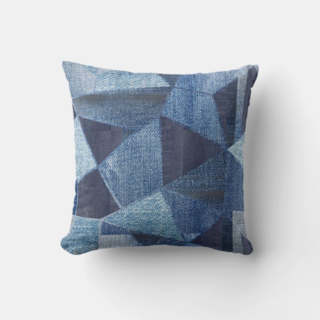 Denim Urban: Distressed Striped Patchwork. Throw Pillow (Front)