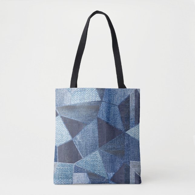 Denim Urban: Distressed Striped Patchwork. Tote Bag (Front)