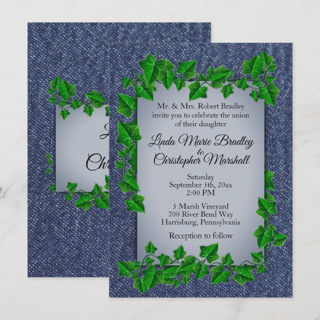 Denim Vines Faire-part de mariage 4,5 po x 6,25 po (Devant / Derrière)