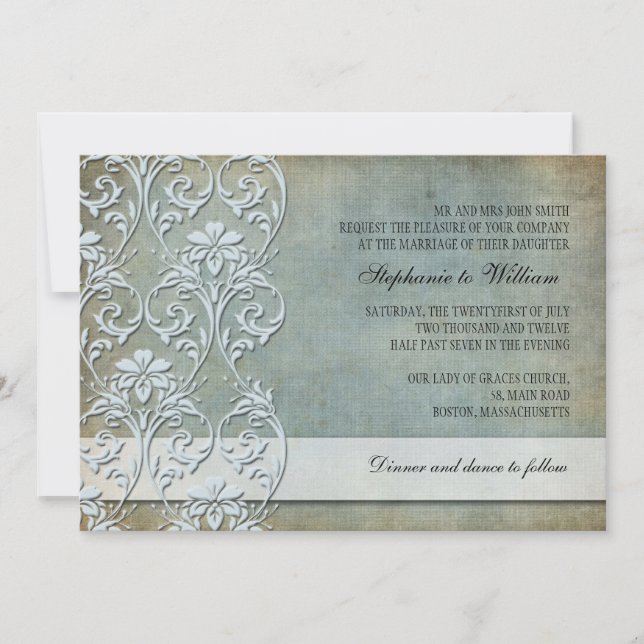 Denim Vintage Floral Faire-part de mariage (Devant)