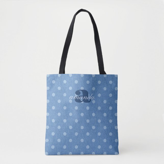 Denim Washed Polka Dot Tote Bag (Front)